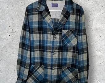 Chaqueta vintage de franela a cuadros de lana Pendleton de los años 60 // M
