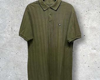 Polo vintage de los 90 de Chaps Ralph Lauren a rayas verde oliva // M