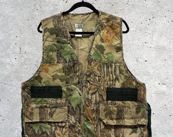 Gilet da caccia vintage anni '90 Ozark Trail Realtree mimetico per alberi duri/foglie // L