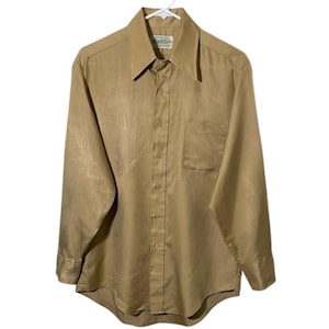 Vintage 70s Kmart Men’s Permanent Press Gold Button Down Shirt Size L