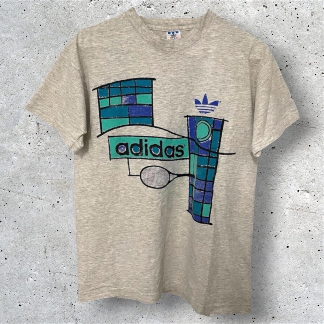 Vintage 1990s Adidas Ivan Lendl Tennis Single Stitch Gray T Shirt
