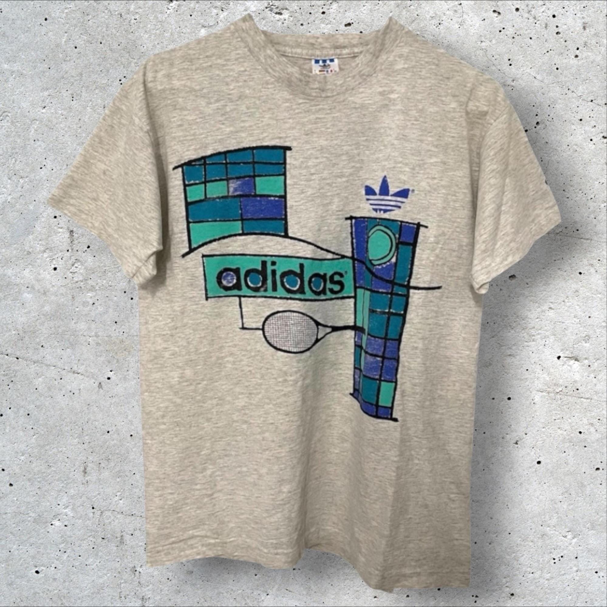 カラーリング◎ 90's Lands'end lien open collor Vintage 1990s Adidas Ivan Lendl Tennis Single Stitch Gray T Shirt