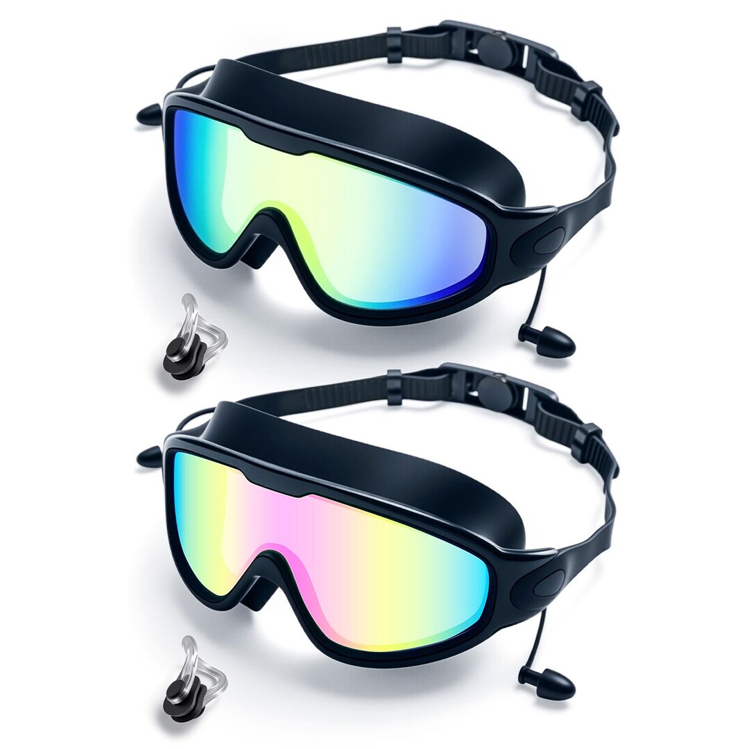 2 Pack Anti-fog Swim Goggles, Wide View UV Protection Leak-proof ...