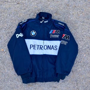 Adult Formula 1 Vintage Racing BMW Jacket Embroidered Cotton Padded White BMW Jacket