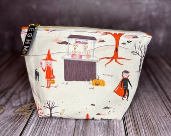 Kitchen Witch, Adorable Pouch To Hold All of Your Things, Hand Sewn, Halloween, Witch, Dracula, French Seams, Antique Zipper