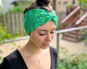 Recycled Silk Headband, Hand Knit by me, Brilliant, Colorful, One Size, Handknit Ruched Hair Accessory