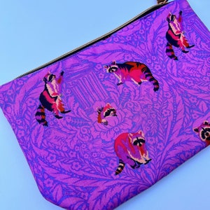 Purple & Pink Raccoon pouch for holding all your crafts. Rose gold zipper, lined. image 2