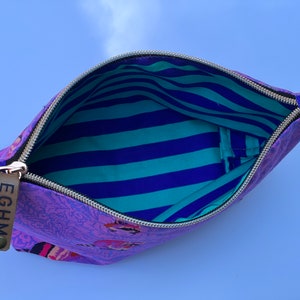Purple & Pink Raccoon pouch for holding all your crafts. Rose gold zipper, lined. image 4