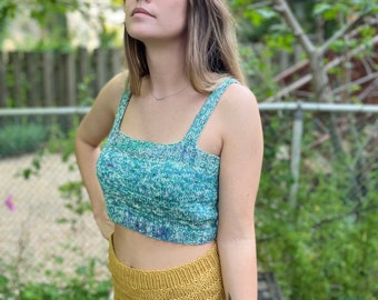 Hand Knit Biodegradable Crop Tank Top, Organic Merino, Hand Dyed Sustainable Low-impact Dyes Sz M/L