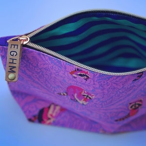 Purple & Pink Raccoon pouch for holding all your crafts. Rose gold zipper, lined. image 3