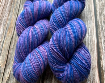 Hand Dyed Varigated Merino wool. Purples and Blues. Super soft Merino Superwash.
