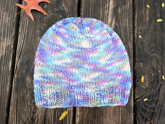 Hand Knit Retro Psychedelic Cap, Candy Colored Hat 