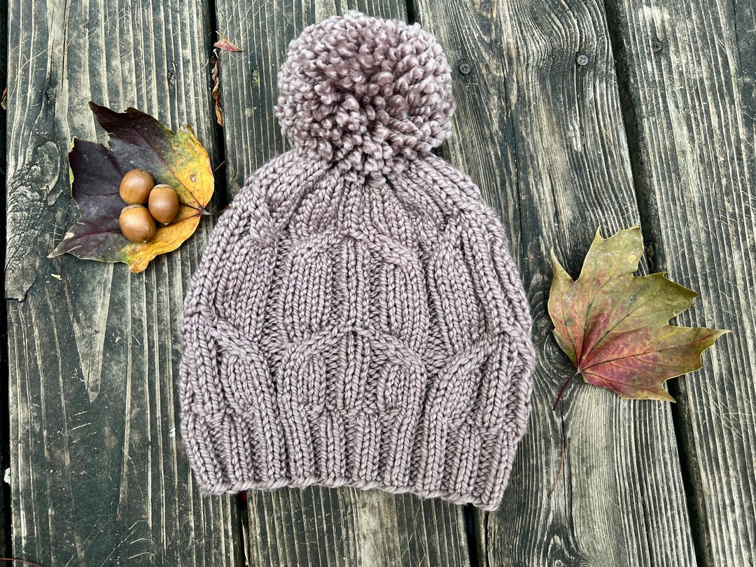 Babel Hat Pattern, Chunky Knit Cabled Hat Pattern, Pom Pom, Warm, Soft ...