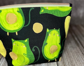 Avocado Cat Pouch, AvoGatos, Cats on Toast, Great Colors, Super Cute Project Pouch, Hand Made AvoCatos