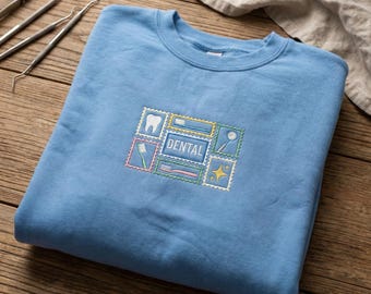 Dental Embroidered Sweatshirt, Dentist Stamp Hoodie, Dental Hygienist Gift, Tooth Fairy Apparel, Dental Assistant Embroidered Crewneck