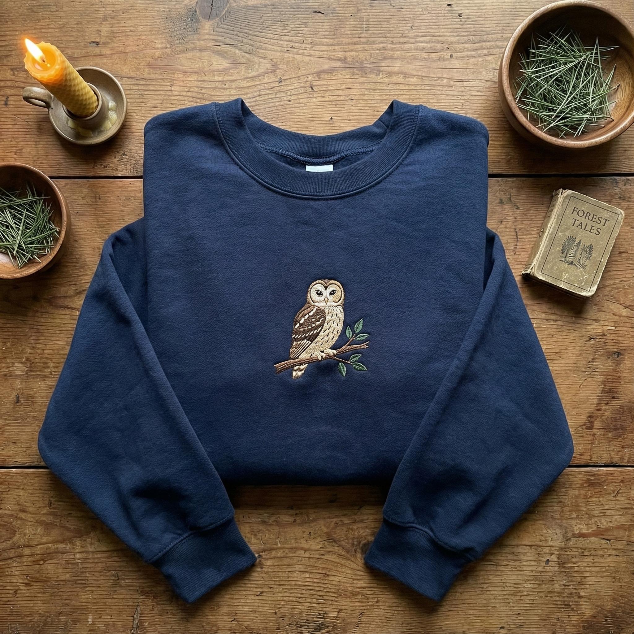Embroidered Barn Owl Sweatshirt, Bird Watcher Hoodie, Nature Lover Crewneck, Forest Wildlife Shirt,