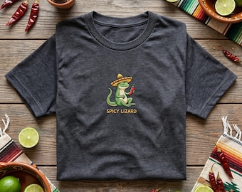 Embroidered T Shirt, Spicy Lizard Shirt, Chili Pepper Tee, Hot Sauce Lover Gift, Cute Lizard Tshirt, Spicy Food Apparel, Funny Reptile Tee