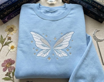 Embroidered Fairy Wings Sweatshirt, Butterfly Aesthetic Hoodie, Whimsical Nature Crewneck, Cottagecore Gift, Fantasy Insect Top