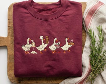 Funny Goose Baking Crew Embroidered Sweatshirt, Duck Baker Shirt, Baking Gift, Pastry Chef Hoodie, Cute Bird Baking Lover T-Shirt