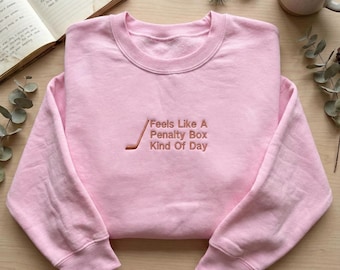 Embroidered Penalty Box Sweatshirt, Funny Hockey Gift, Ice Hockey Fan Crewneck, Women's Hockey Tee, Game Day Apparel