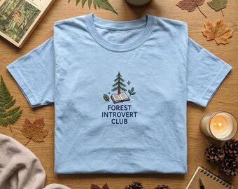 Embroidered T Shirt, Forest Introvert Club, Book Tree Shirt, Nature Reader Tee, Intellectual Hiker Gift, Bookworm