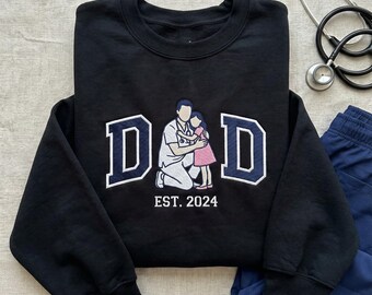 Custom Dad Portrait Embroidered Sweatshirt, Personalized Photo Crewneck, Family Reunion Gift, Birthday Gift for Father
