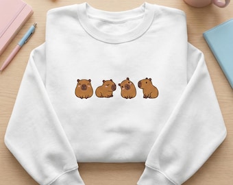 Embroidered Aesthetic Capybara Sweatshirt, Cute Capy Poses Hoodie, Minimalist Rodent Crewneck, Kawaii Capybara Pullover, Animal Lover Gift