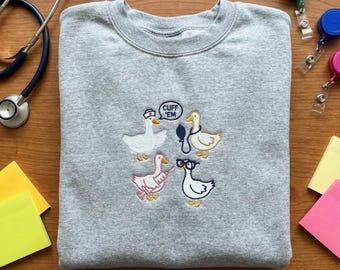 Embroidered Doctor Goose Sweatshirt, Nurse Vet Tech Animal Hoodie, Healthcare Worker Crewneck, Medical Professional Gift, Hospital Staff Top