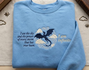 Storm Dragon Rider Embroidered Sweatshirt, Fourth Wing I Am The Sky Hoodie, Basgiath War College Merch, Fantasy Reader Gift, Dragon Top