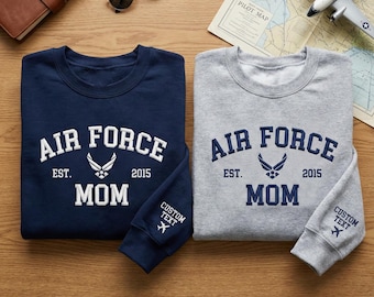 Embroidered Air Force Mom Crewneck, Custom Year Sweatshirt, Military Family Spouse Sweater, Support Our Troops Gift, Airman Mother Apparel