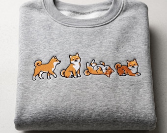 Embroidered Puppy Sweatshirt, Shiba Inu Hoodie, Cute Dog Crewneck, Dog Mom Apparel