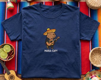 Embroidered T shirt, Maria Capy Shirt, Mariachi Capybara Tee, Mexican Musician Clothing, Cute Guitar Animal Shirt, Fiesta Gift, Funny Tee