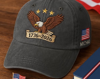 USA 250th Anniversary Embroidered Hat, 1776–2026 Patriotic Eagle Dad Cap, American Veteran Gift