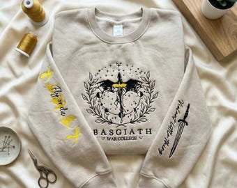 Fourth Wing Embroidered Sweatshirt, Fourth Wing Hoodie, Custom Basgiath War College Crewneck, Dragon Rider Gift
