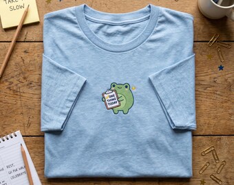 Embroidered Frog T Shirt, One Thing Today Tee, Cute To Do List Shirt, ADHD Productivity Top, Mental Health Animal Gift