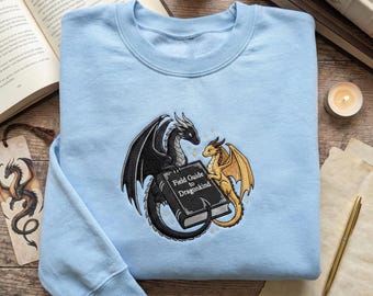 Dragon Book Lover Sweatshirt, Embroidered Crewneck, Fantasy Reader Pullover, Cozy Fourth Wing Inspired Gift