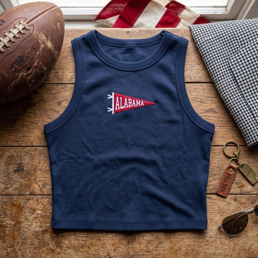 Etsy Custom City Embroidered Ribbed Tank Top, Personalized University Pennant Spaghetti Strap Camisole, Retro College Game Day Gift - Etsy