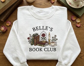 Belle’s Book Club Embroidered Sweatshirt, Disney Princess Belle Crewneck, Rose Bookish Sweater, Beauty and the Beast Gift