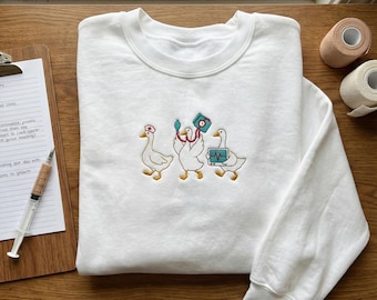 Embroidered Nurse Goose Hoodie, Doctor Vet Tech Crewneck, Healthcare Worker Animal Sweatshirt, Funny RN LPN Gift, Medical Grad Top