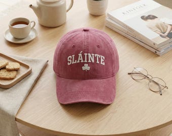 Embroidered Slainte Green Dad Hat, St Paddys Day Wash Cap, Irish Drinking Team Cap, Ireland Shamrock Gift