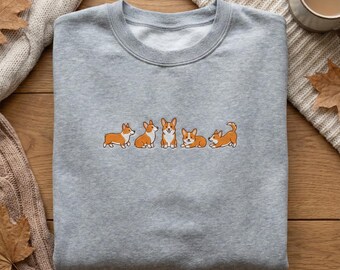 Embroidered Corgi Sweatshirt, Pembroke Welsh Corgi Gift, Corgi Mom Hoodie, Cute Loaf Dog Crewneck, Pet Lover Gift, Dog Breed Embroidery