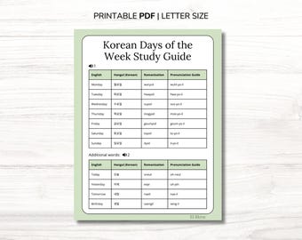 Korean Days of the Week Study Pack | Beginner Vocabulary (PDF Pattern)