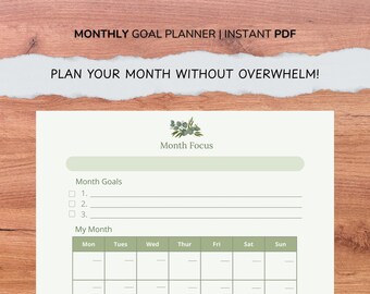 Undated Monthly Planner Printable PDF | Minimal Digital Planner for iPad, GoodNotes & Print