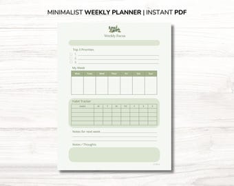 Minimalist Weekly Planner Printable | Habit Tracker (PDF Download)