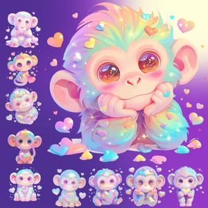 Iridescent Baby Monkey PNG: Sublimation Design (Digital Download)