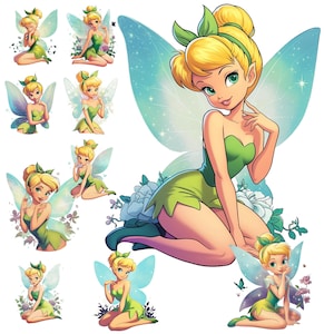Tinkerbell Clipart, Tinkerbell PNG, Tinkerbell Watercolor Art, Glitter Fairies, POD Sublimation, Cute Kids Clipart, Instant Download