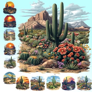 Desert Clipart Bundle: Cactus & Landscape PNG Graphics (300 DPI Digital Download