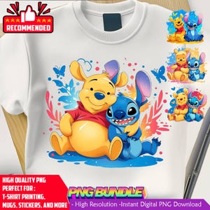 pooh and Stitch Clipart bundle - commercial use, instant download, sublimation, t shirt, mug, bag, splash