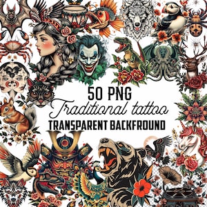 50 Old School Tattoo PNG Designs: Retro Tattoo Art (Digital Download)