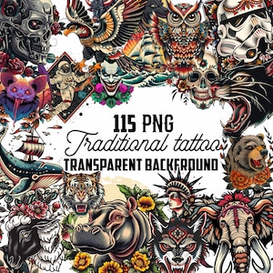 115 Retro Tattoo PNG Designs: Old School Art (Digital Download)